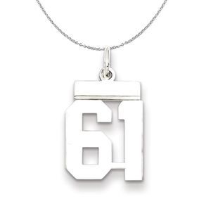 Silver, Athletic Collection Medium Polished Number 61 Necklace - 20 In